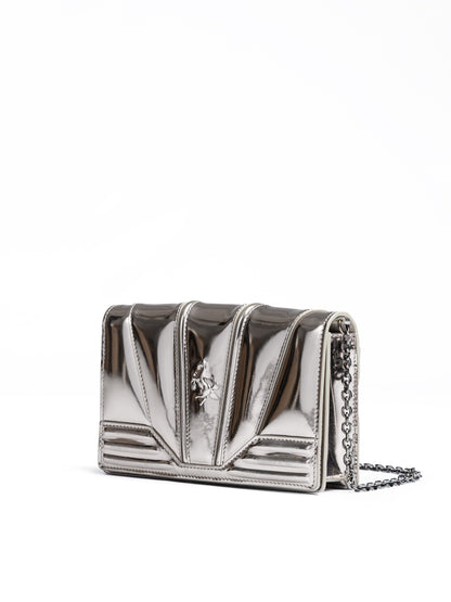 Sac en cuir verni Ferrari Metal Silver GT avec chaîne