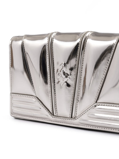 Sac en cuir verni Ferrari Metal Silver GT avec chaîne