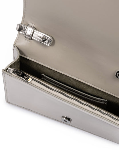 Sac en cuir verni Ferrari Metal Silver GT avec chaîne
