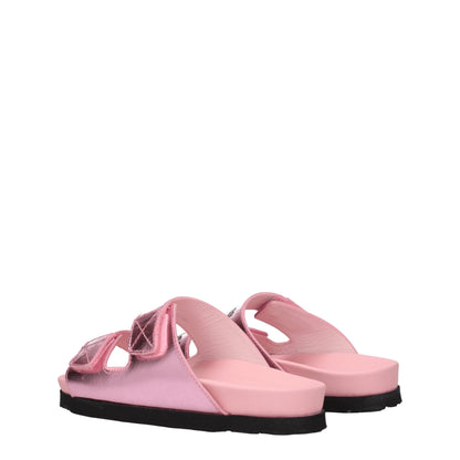 Palm Angels Roze Lederen Slippers Sandalen