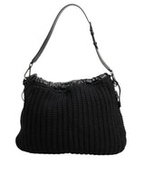 Dolce & Gabbana Black Cashmere Knitted Leather Shoulder Bag