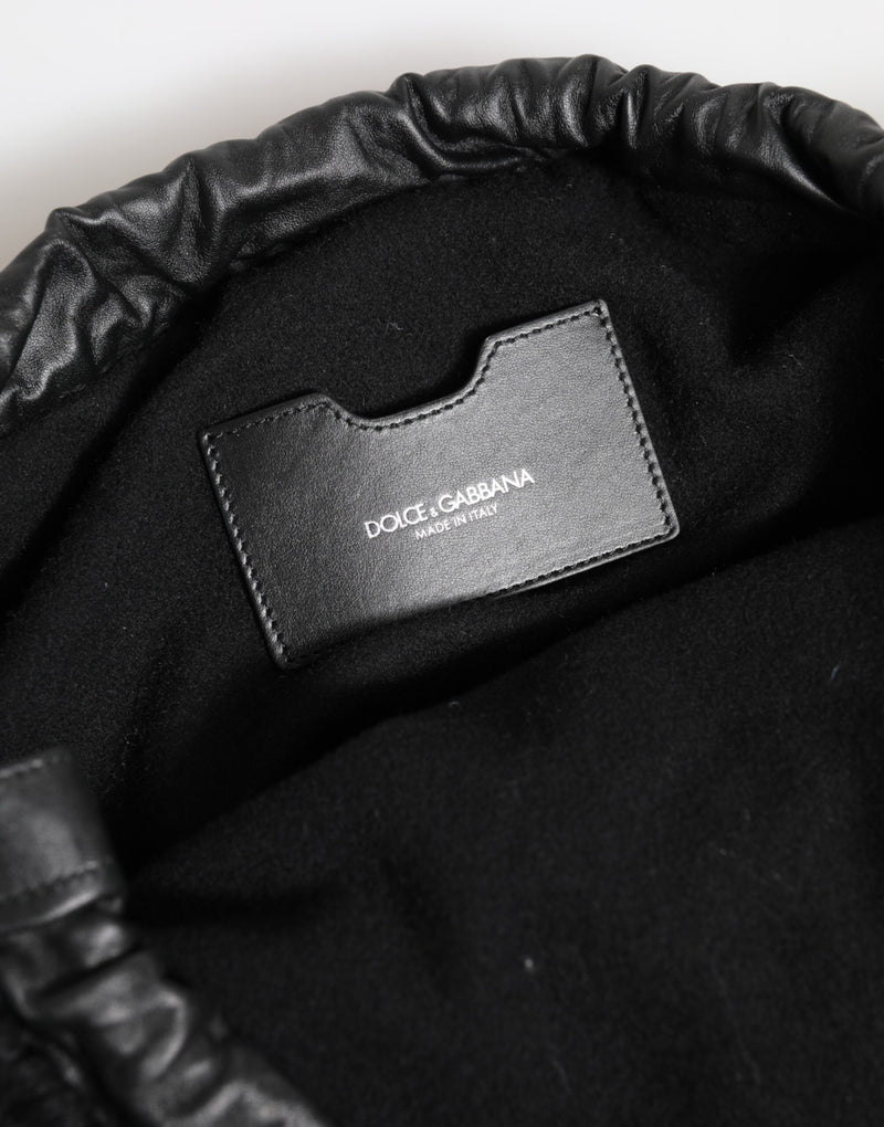 Dolce & Gabbana Black Cashmere Knitted Leather Shoulder Bag