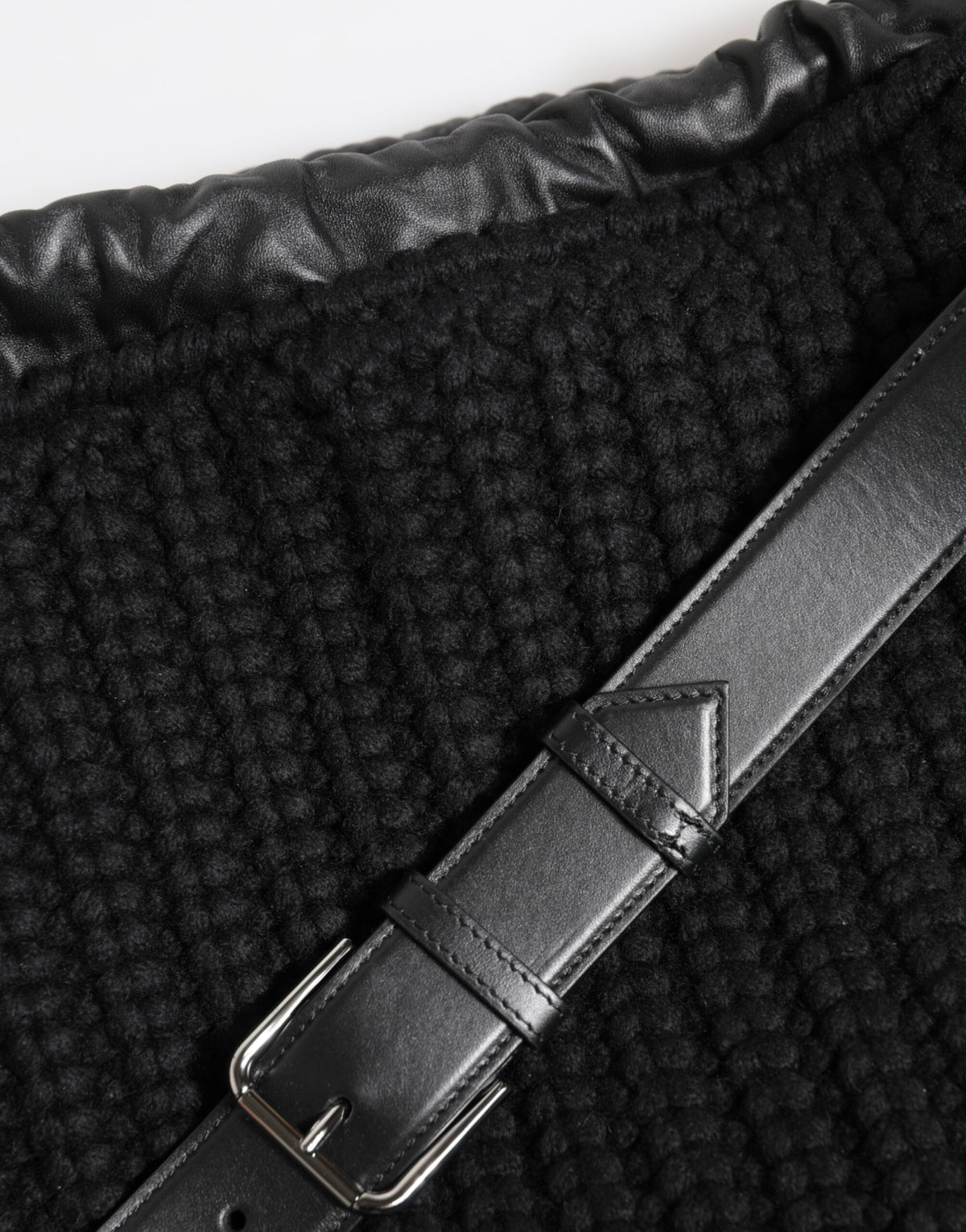 Dolce & Gabbana Black Cashmere Knitted Leather Shoulder Bag