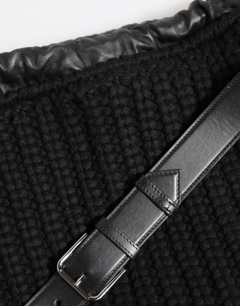 Dolce & Gabbana Black Cashmere Knitted Leather Shoulder Bag