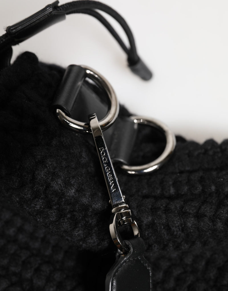 Dolce & Gabbana Black Cashmere Knitted Leather Shoulder Bag