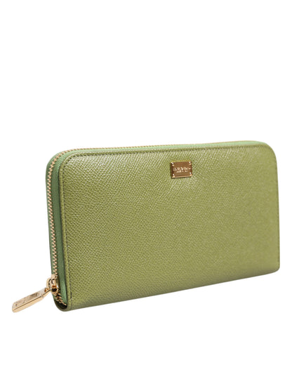 Dolce & Gabbana Green Leather Logo Plaque Zip Around Continenta Wallet