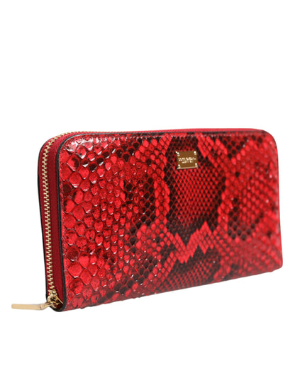 Portefeuille continental zippé en cuir exotique rouge Dolce & Gabbana