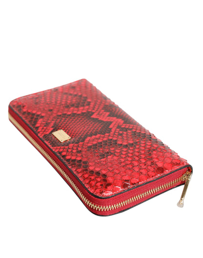 Portefeuille continental zippé en cuir exotique rouge Dolce & Gabbana