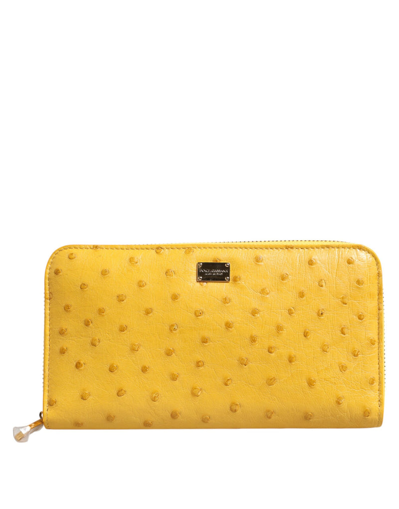 Dolce & Gabbana Yellow Leather Logo Plaque Zip Around Wallet