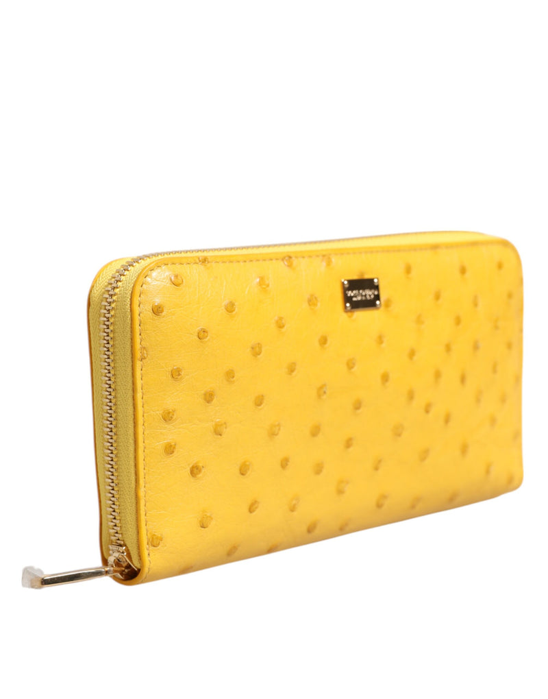 Dolce & Gabbana Yellow Leather Logo Plaque Zip Around Wallet