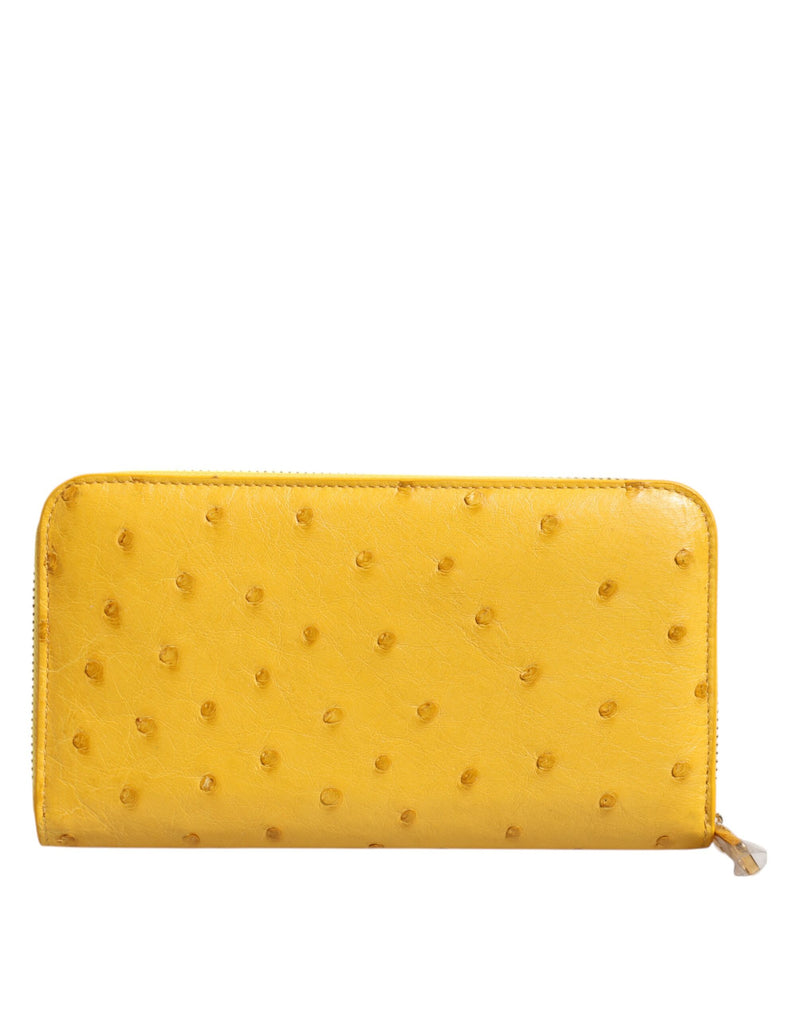 Dolce & Gabbana Yellow Leather Logo Plaque Zip Around Wallet