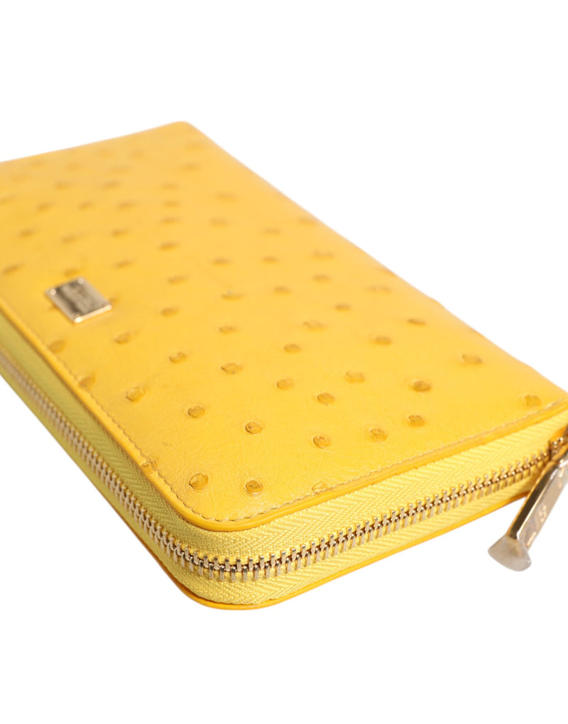Dolce & Gabbana Yellow Leather Logo Plaque Zip Around Wallet