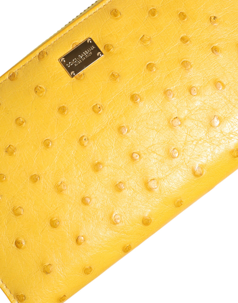 Dolce & Gabbana Yellow Leather Logo Plaque Zip Around Wallet