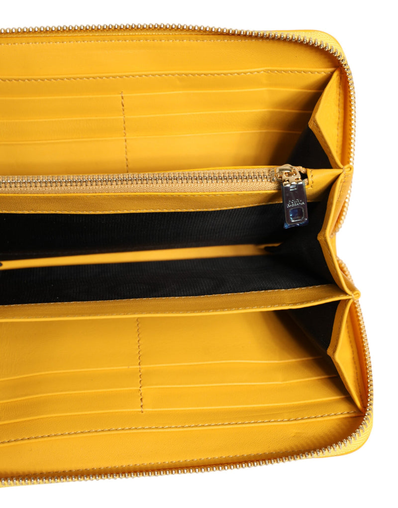Dolce & Gabbana Yellow Leather Logo Plaque Zip Around Wallet