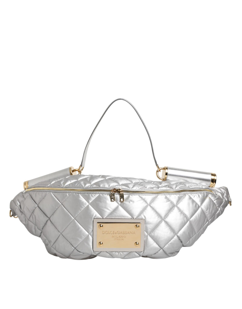 Dolce & Gabbana Silver Quilted Filled Crossbody Shoulder Bag SICILY