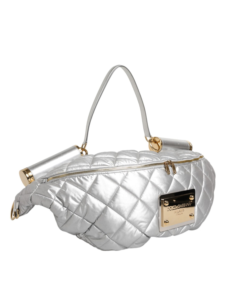 Dolce & Gabbana Silver Quilted Filled Crossbody Shoulder Bag SICILY