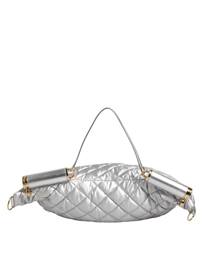Dolce & Gabbana Silver Quilted Filled Crossbody Shoulder Bag SICILY