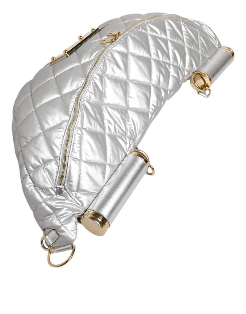 Dolce & Gabbana Silver Quilted Filled Crossbody Shoulder Bag SICILY