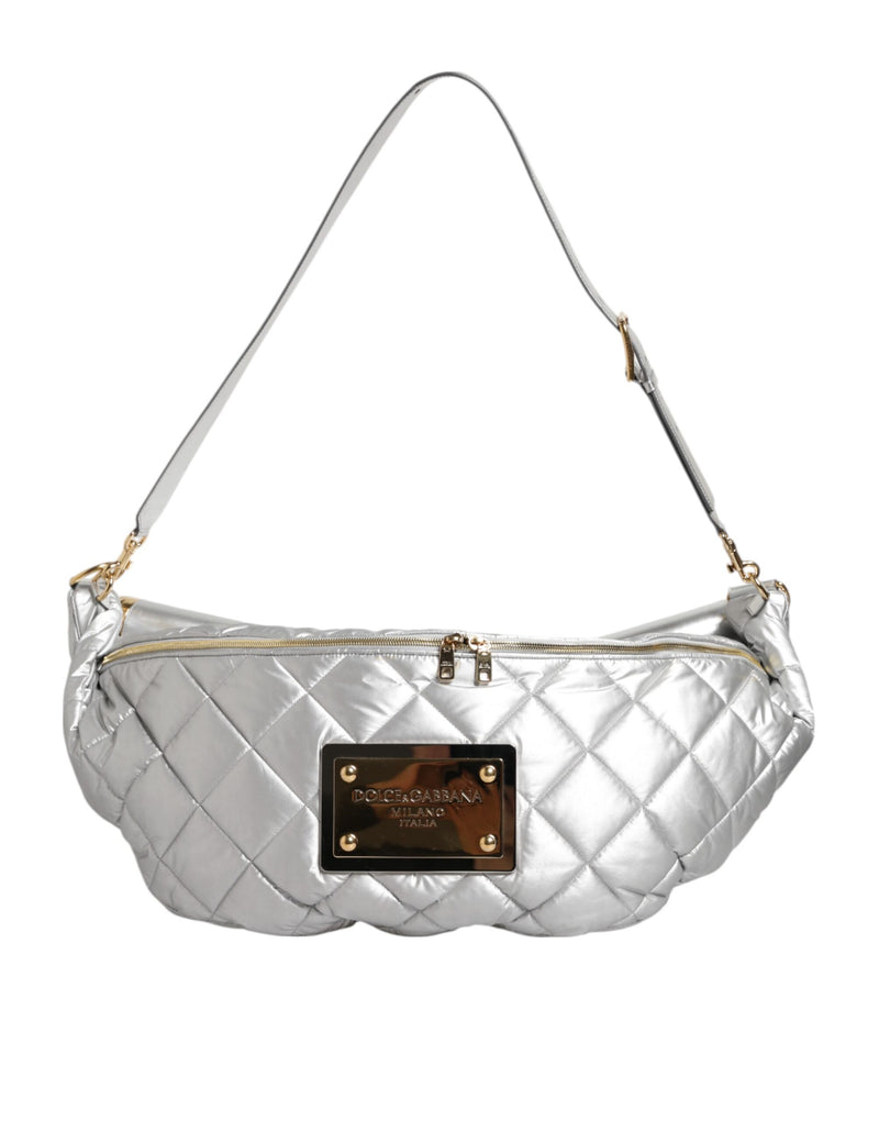 Dolce & Gabbana Silver Quilted Filled Crossbody Shoulder Bag SICILY