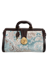 Sac à main de voyage Dolce & Gabbana en cuir bleu marron à motif floral jacquard