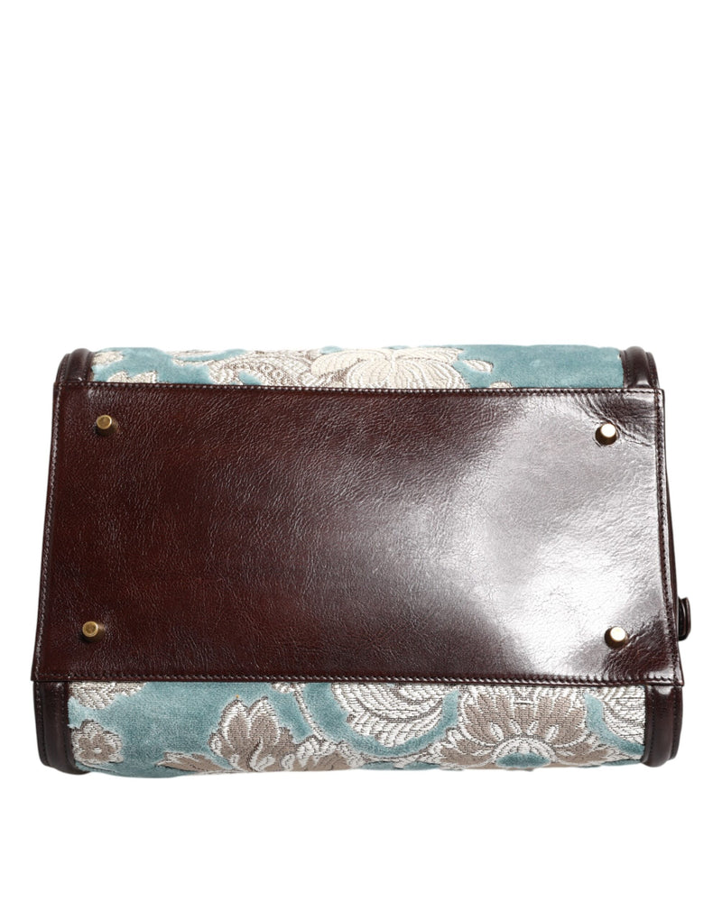 Sac à main de voyage Dolce & Gabbana en cuir bleu marron à motif floral jacquard