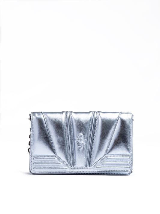 Sac Ferrari Metal bleu clair GT en cuir verni avec chaîne