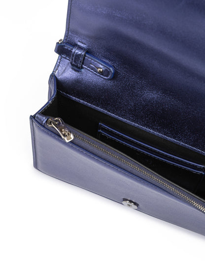 Sac Ferrari Metal bleu GT en cuir verni avec chaîne