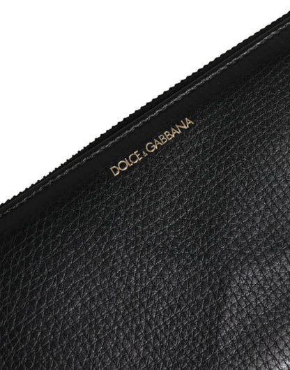Portefeuille continental zippé Dolce & Gabbana en cuir de veau noir avec logo