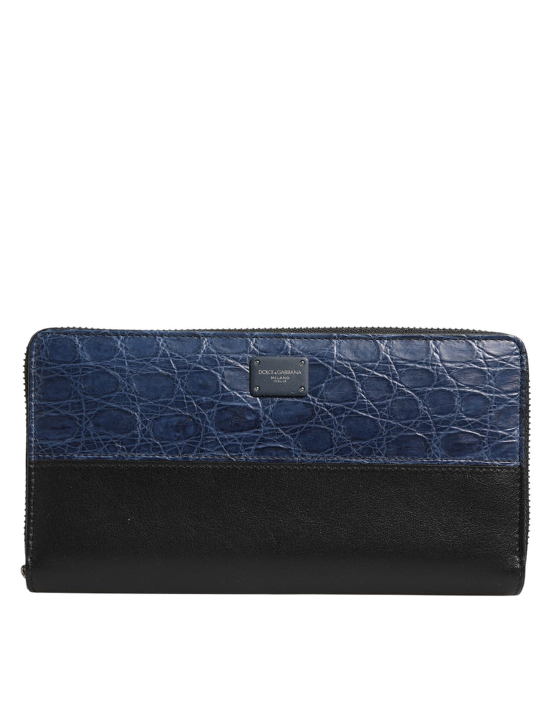 Dolce &amp; Gabbana zwarte en blauwe continentale portemonnee van exotisch leer voor heren