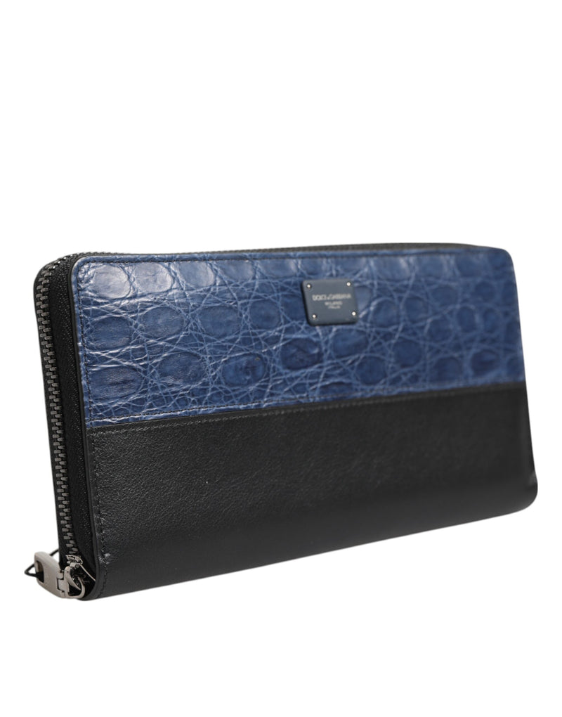 Dolce &amp; Gabbana zwarte en blauwe continentale portemonnee van exotisch leer voor heren
