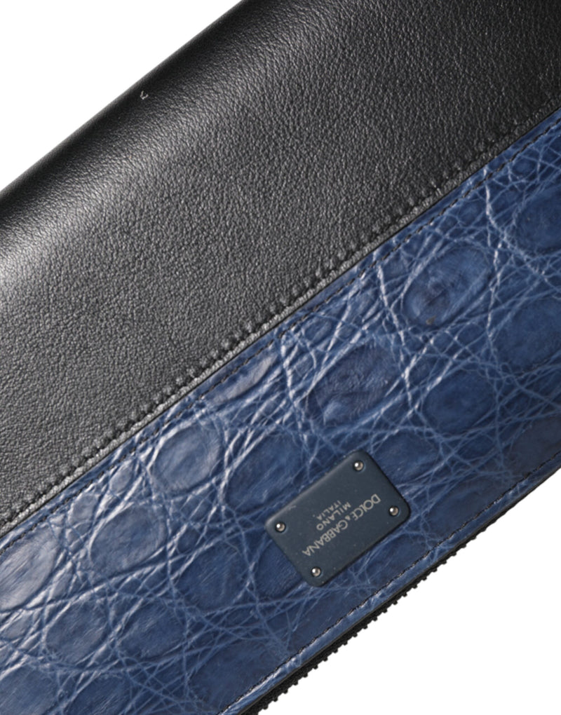 Dolce &amp; Gabbana zwarte en blauwe continentale portemonnee van exotisch leer voor heren