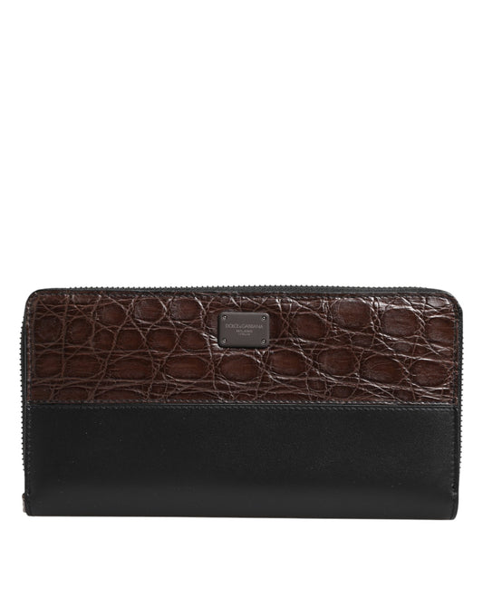 Portefeuille continental pour homme en cuir exotique noir et marron de Dolce & Gabbana