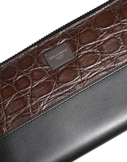 Portefeuille continental pour homme en cuir exotique noir et marron de Dolce & Gabbana