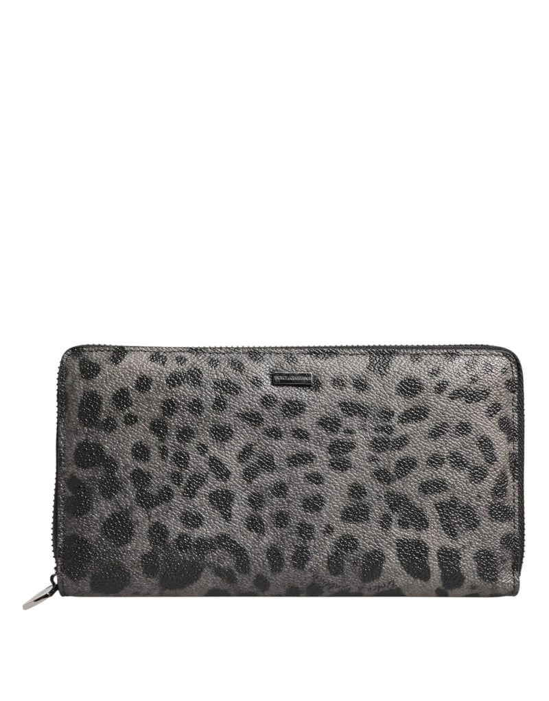 Portefeuille continental zippé Dolce &amp; Gabbana en cuir léopard noir et gris