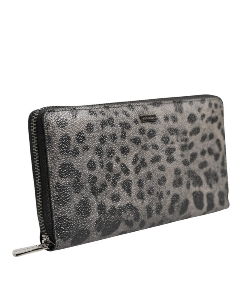 Portefeuille continental zippé Dolce &amp; Gabbana en cuir léopard noir et gris
