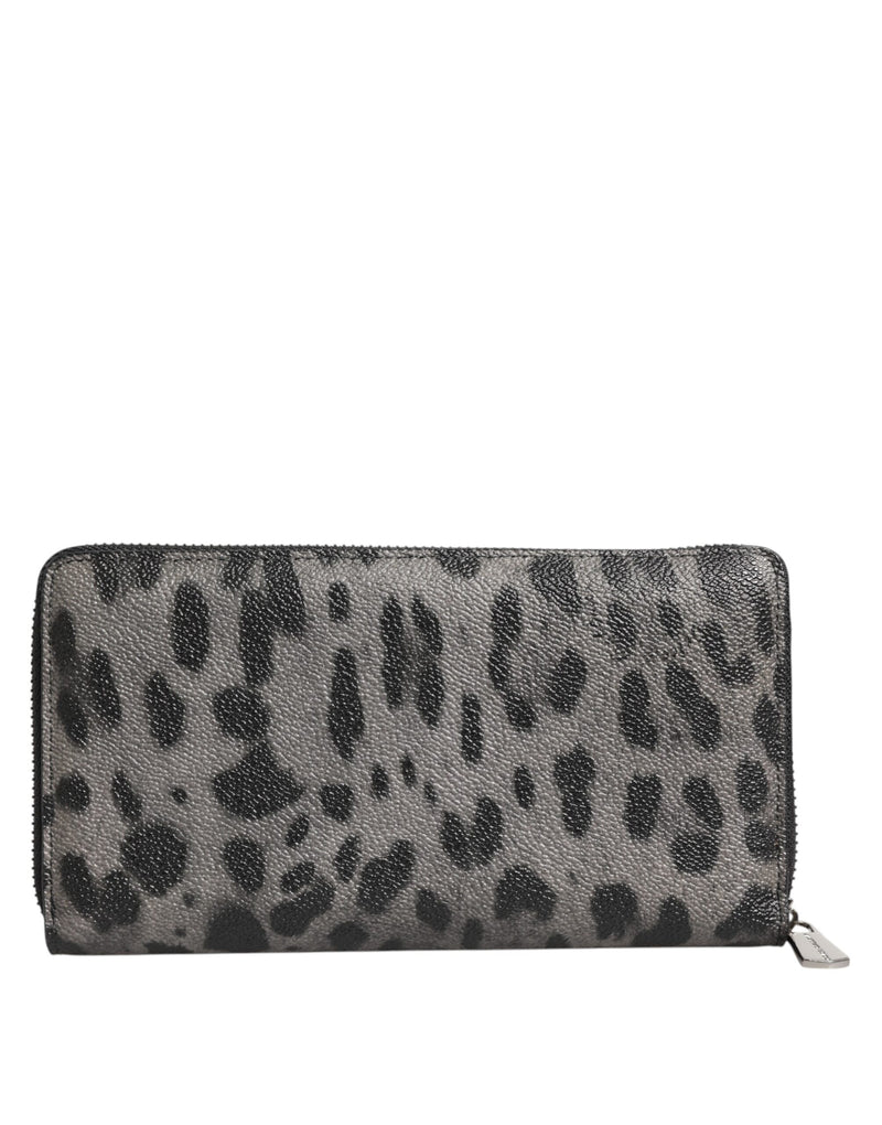 Portefeuille continental zippé Dolce &amp; Gabbana en cuir léopard noir et gris