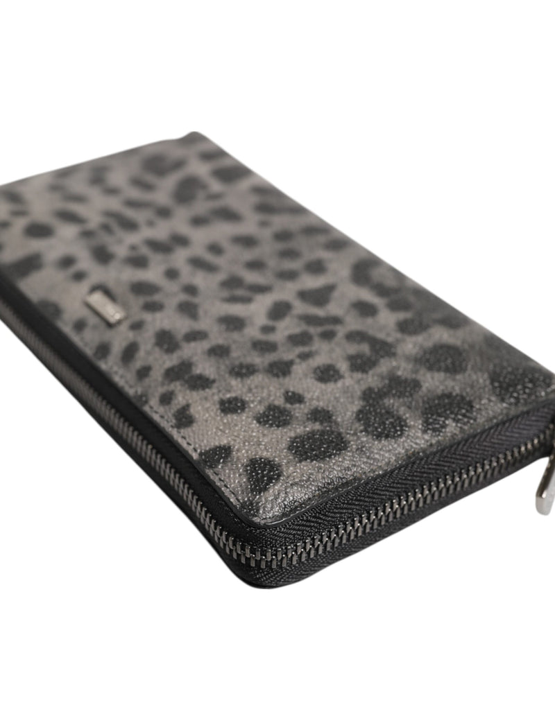 Portefeuille continental zippé Dolce &amp; Gabbana en cuir léopard noir et gris