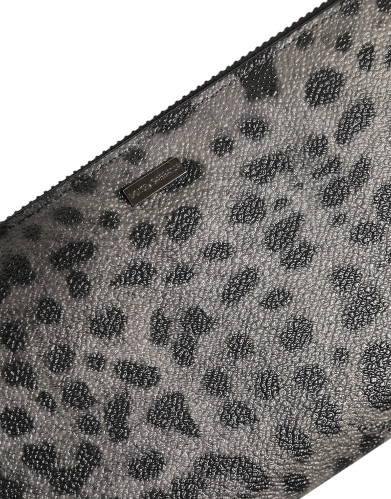 Portefeuille continental zippé Dolce &amp; Gabbana en cuir léopard noir et gris