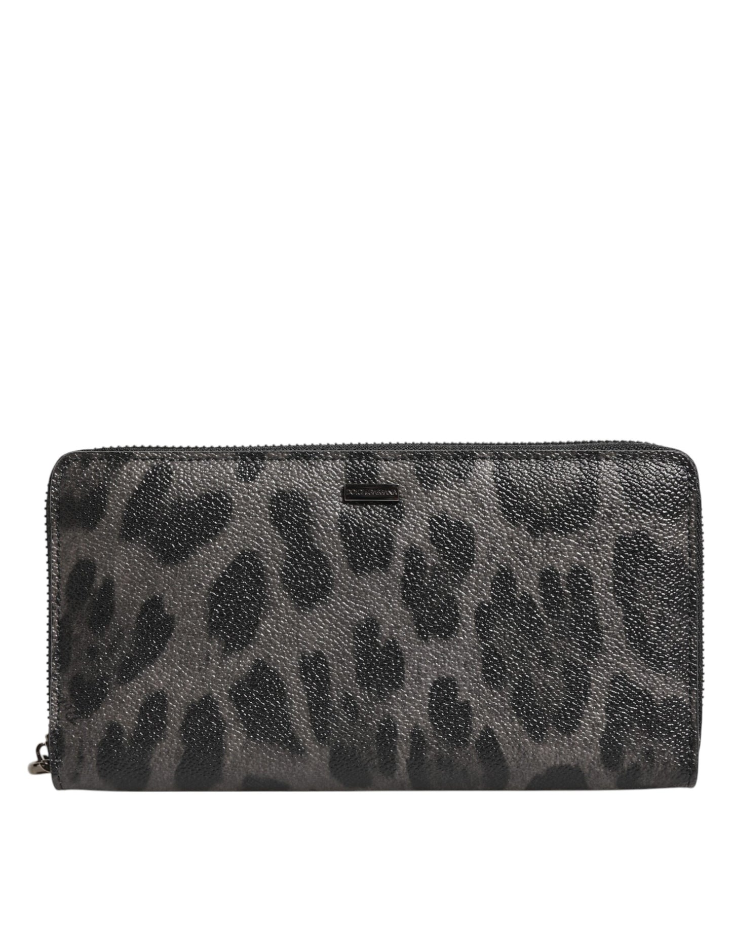Portefeuille continental zippé Dolce &amp; Gabbana en cuir léopard noir et gris