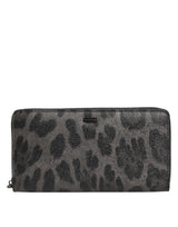 Portefeuille continental zippé Dolce &amp; Gabbana en cuir léopard noir et gris