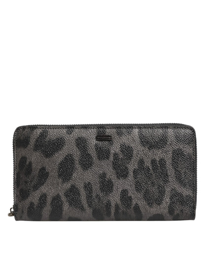 Portefeuille continental zippé Dolce &amp; Gabbana en cuir léopard noir et gris