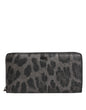 Portefeuille continental zippé Dolce &amp; Gabbana en cuir léopard noir et gris
