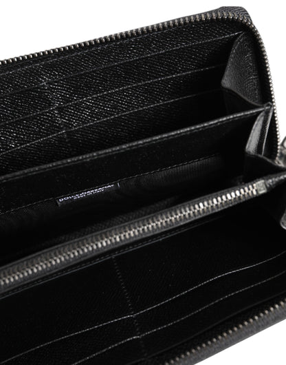 Portefeuille continental zippé en cuir noir Dolce & Gabbana pour homme #DGFAMILY