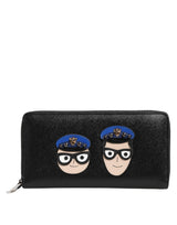 Portefeuille continental zippé en cuir noir Dolce &amp; Gabbana pour homme #DGFAMILY