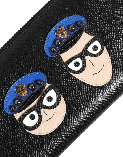 Portefeuille continental zippé en cuir noir Dolce & Gabbana pour homme #DGFAMILY