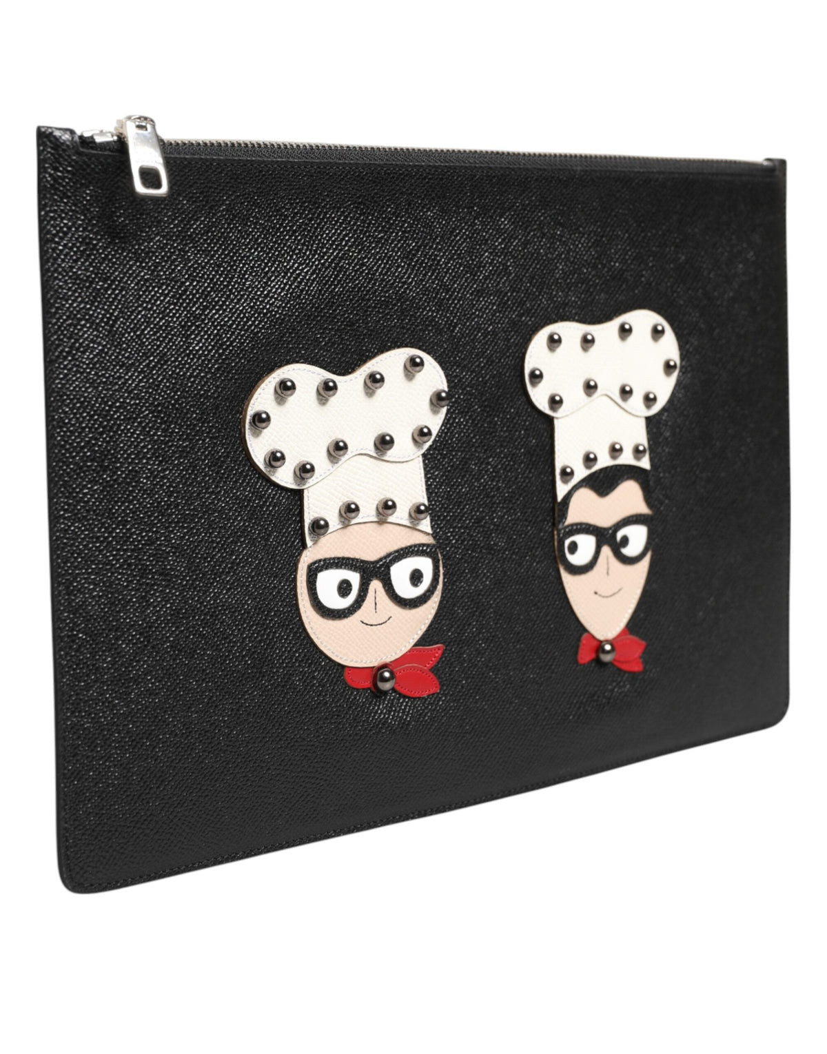Pochette homme en cuir noir Dolce & Gabbana #DGFAMILY, ornements.