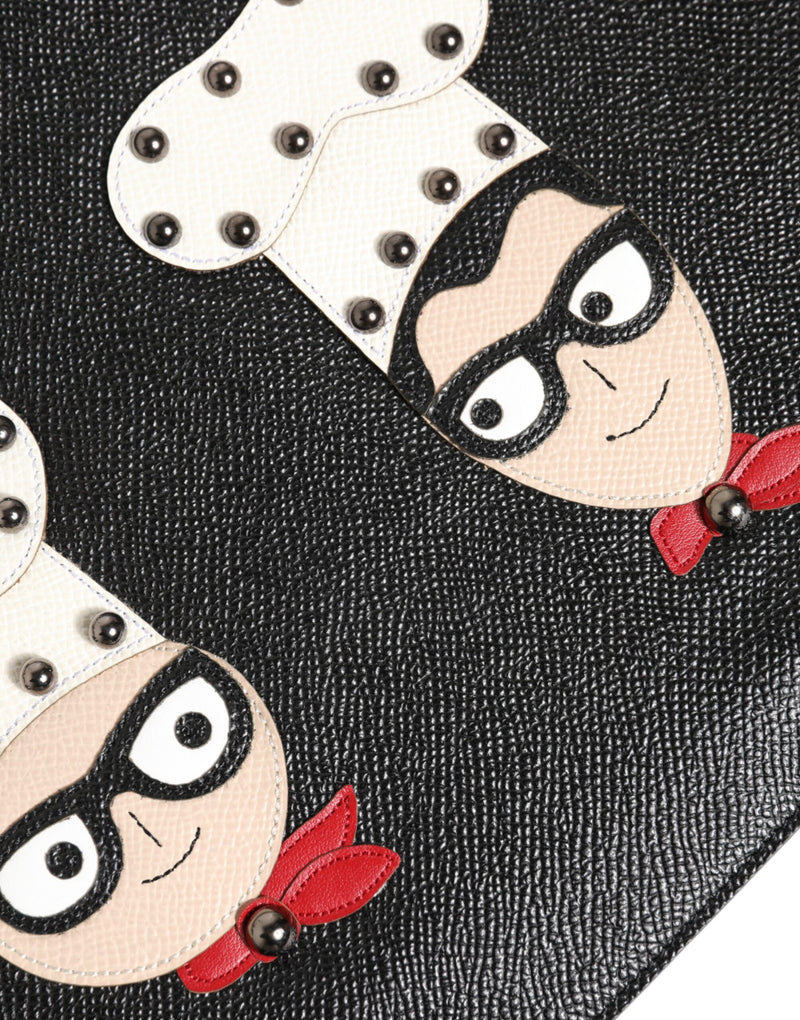 Dolce & Gabbana Zwarte Lederen #DGFAMILY Versierde Heren Clutch Handtas