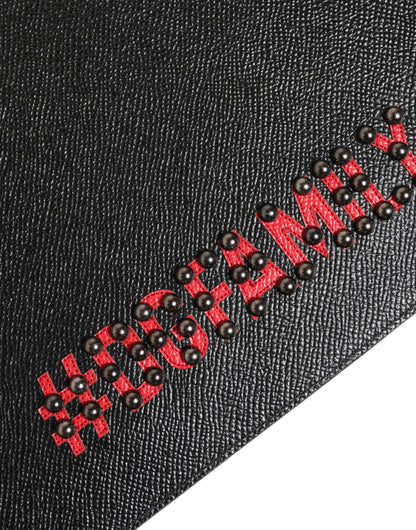 Pochette homme en cuir noir Dolce & Gabbana #DGFAMILY, ornements.