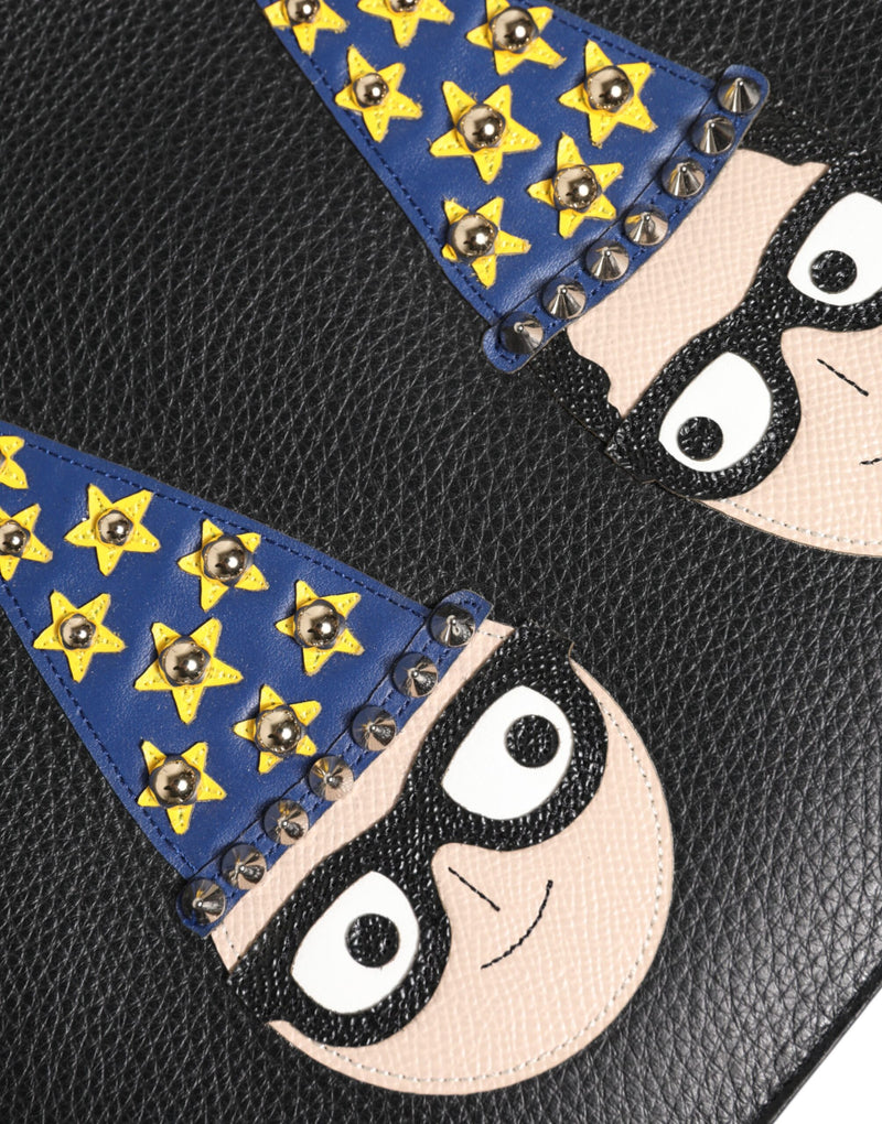 Dolce & Gabbana Zwarte Lederen #DGFAMILY Versierde Heren Clutch Handtas