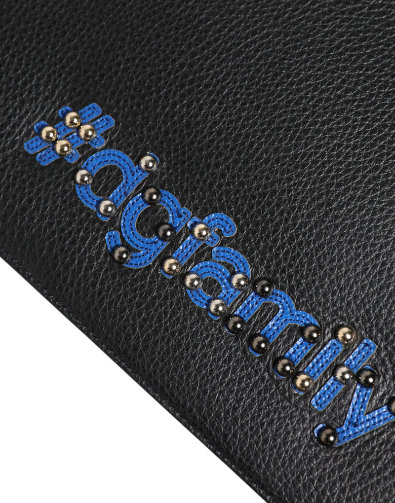 Dolce & Gabbana Zwarte Lederen #DGFAMILY Versierde Heren Clutch Handtas